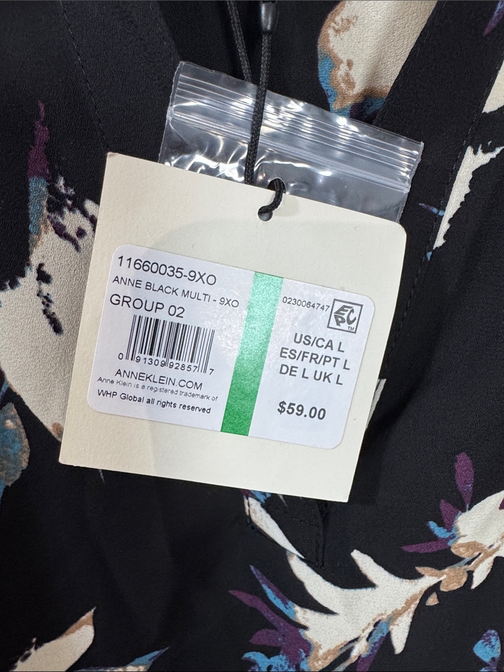 Anne Klein Black Multi Floral V-Neck Buttoned Sleeve Blouse - Size Large - Picture 11 of 13